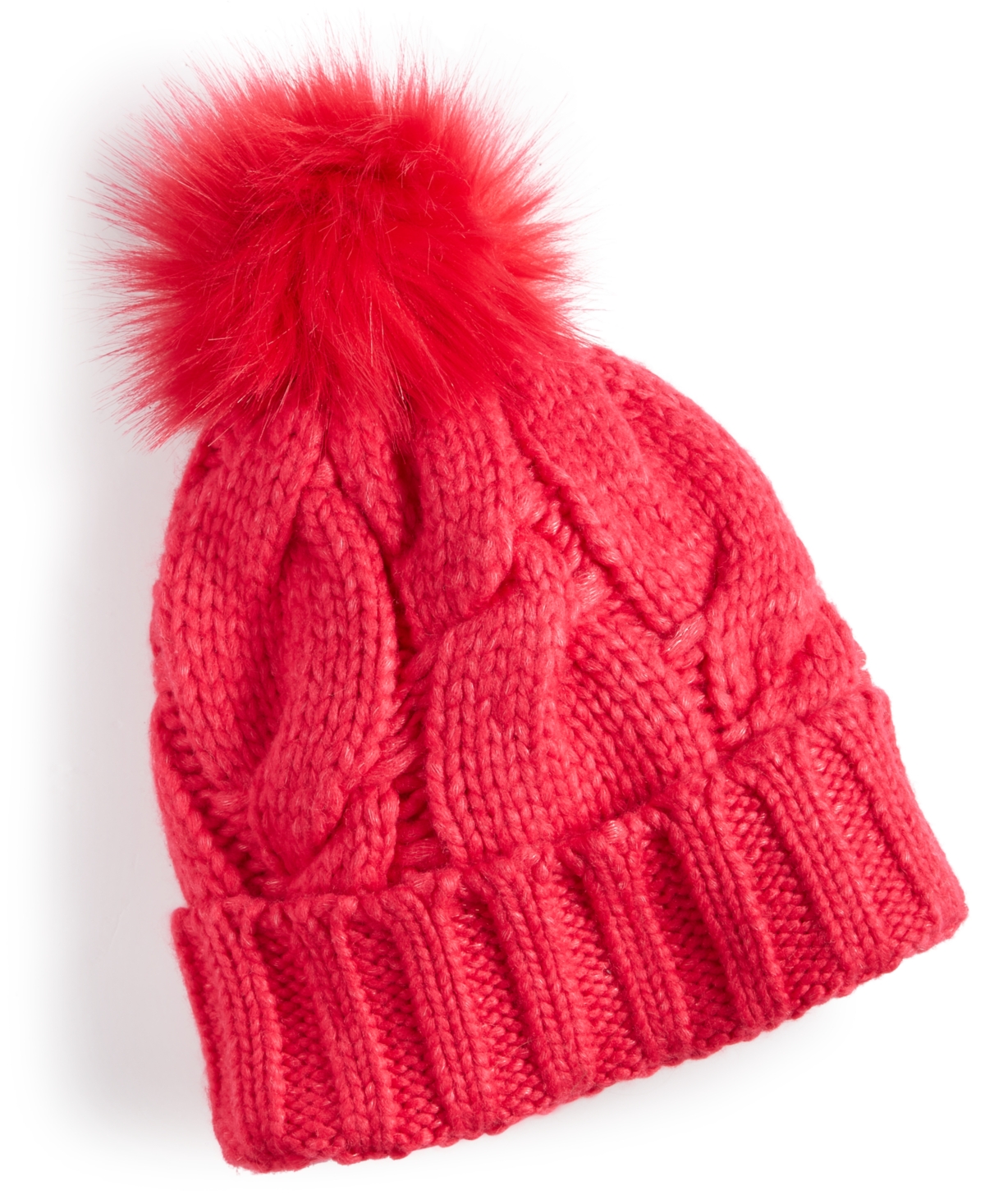 Ugg Women's Faux-fur-pom Cable-knit Beanie In Cerise ModeSens