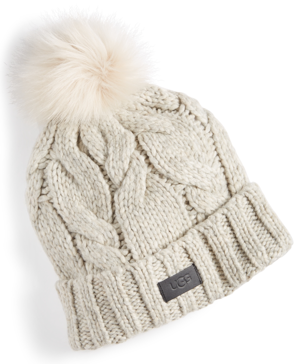 UGG WOMEN'S FAUX-FUR-POM CABLE-KNIT BEANIE