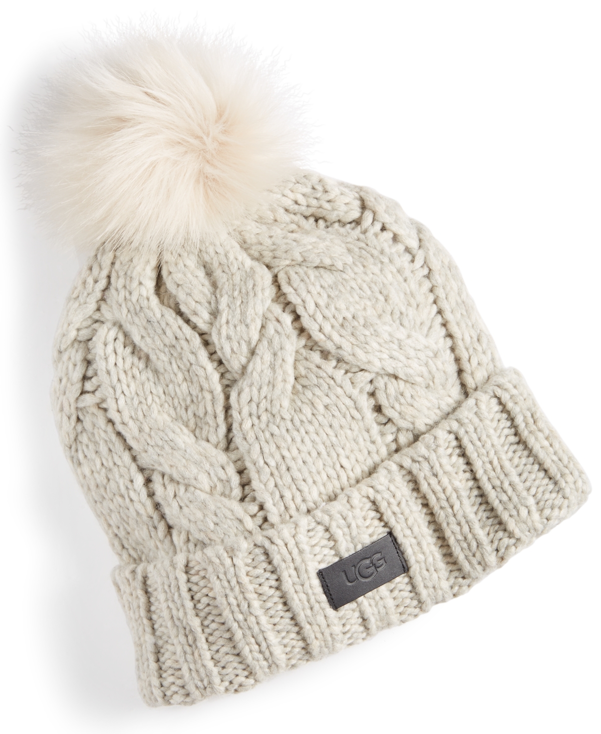 Ugg Cable Knit Pom Beanie In Light Grey