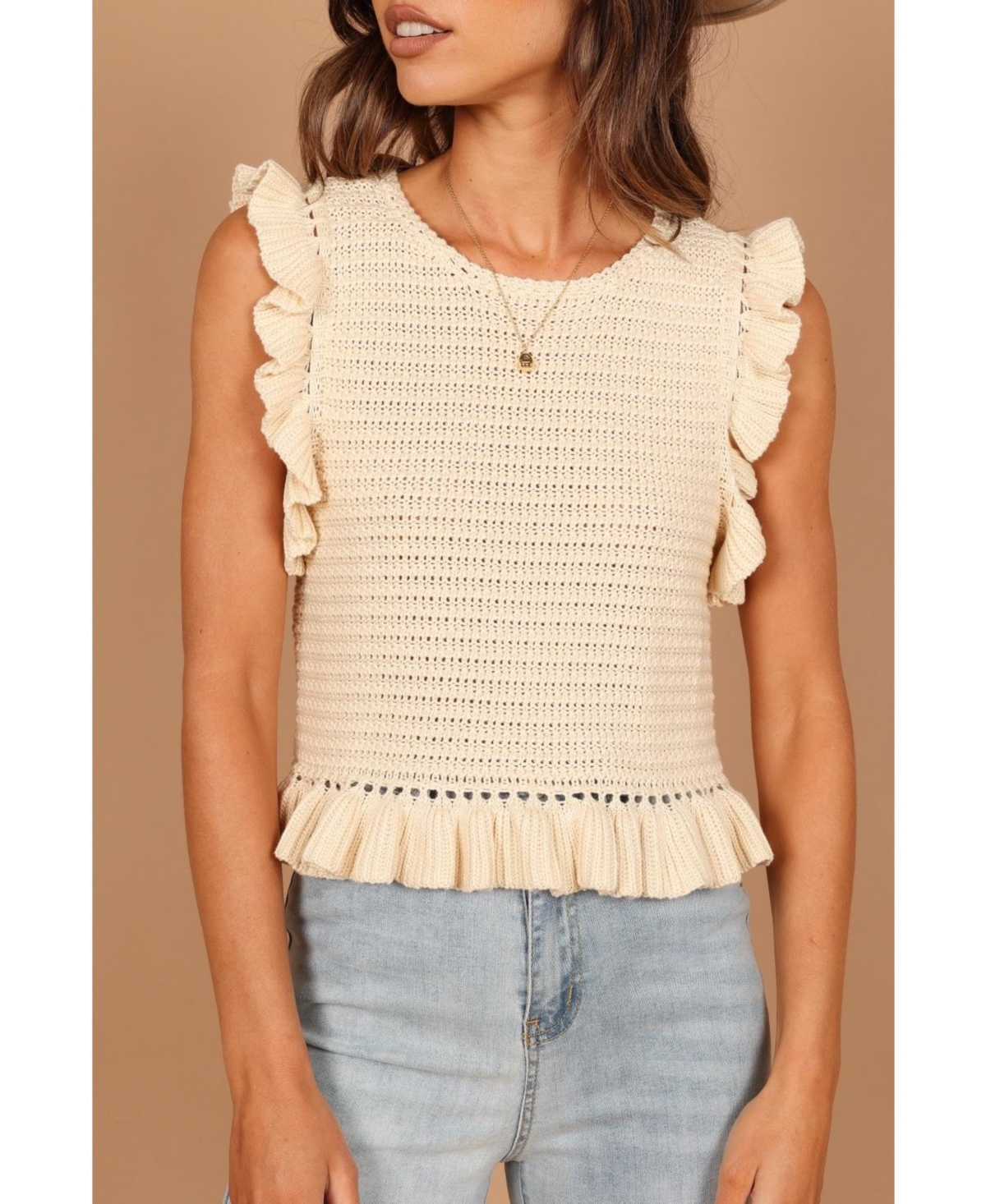Petal And Pup Womens Katia Frill Knitted Top In Cream