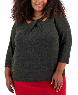 answer4 3pocket size L 美品 Kasper Plus Size Lurex Twist-Neck 3/4-Sleeve Top - Macy's