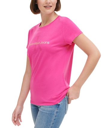 Buy Calvin Klein Jeans Women Peach Coloured Brand Logo Printed Pure Cotton  T Shirt - Tshirts for Women 19007896
