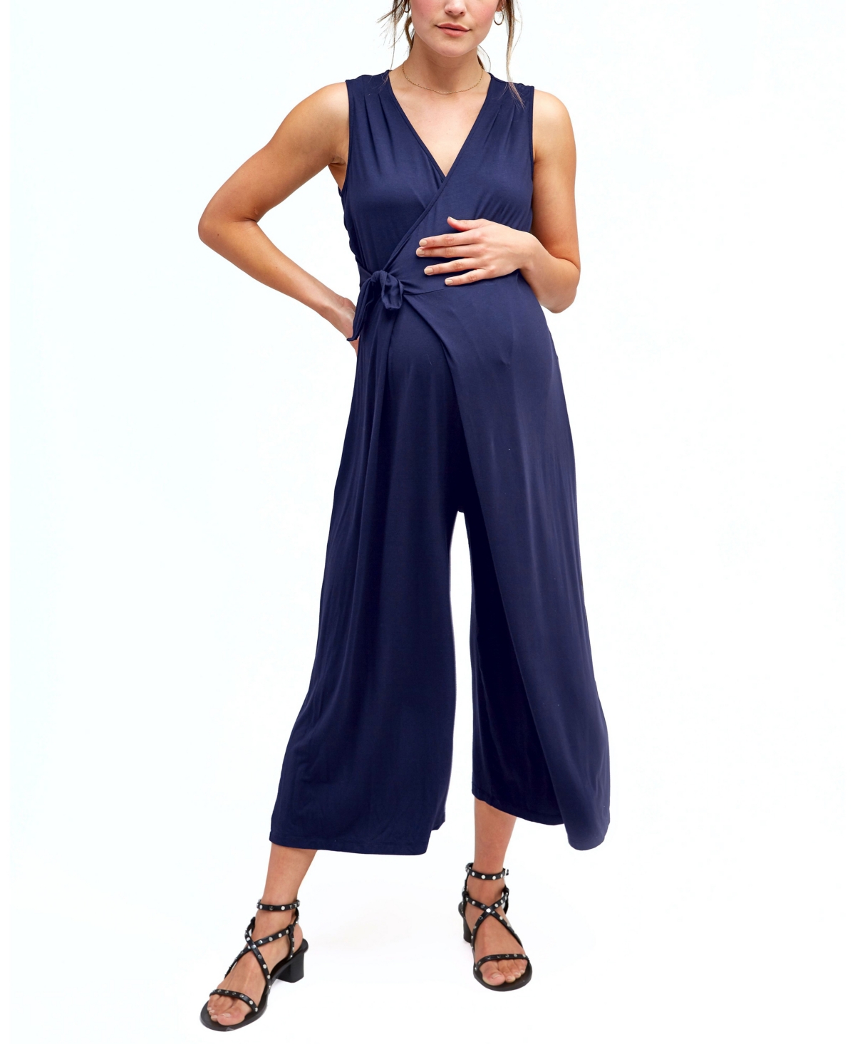 Nom Maternity Francesca Wrap-front Jumpsuit In Dark Navy