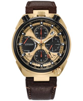 Citizen - Men's Chronograph Tsuno Brown Leather Strap Watch 45mm