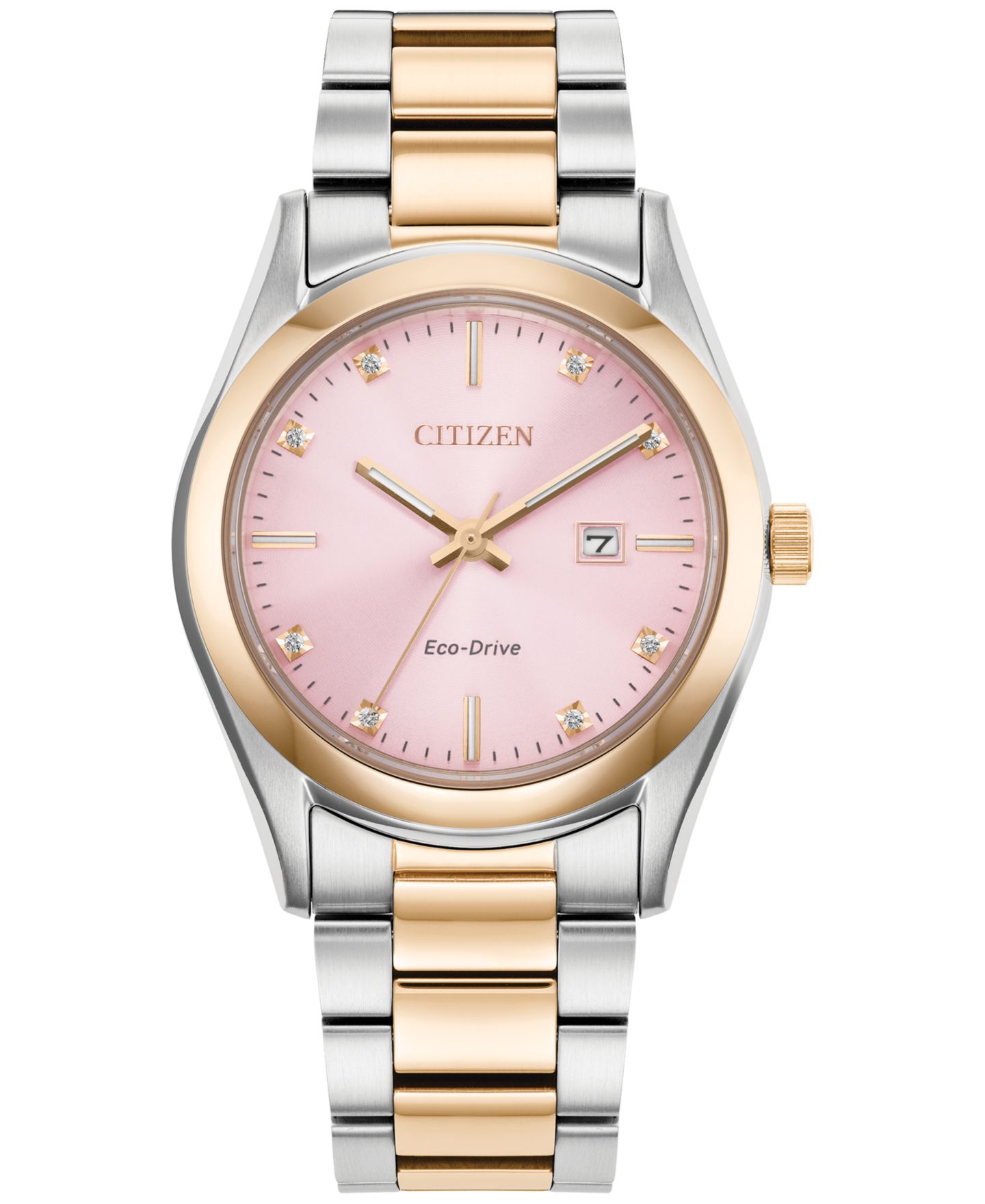 Женские часы Citizen Eco-Drive Sport Luxury Diamond Accent Two Tone Stainless Steel Bracelet Watch 33mm — фото 1