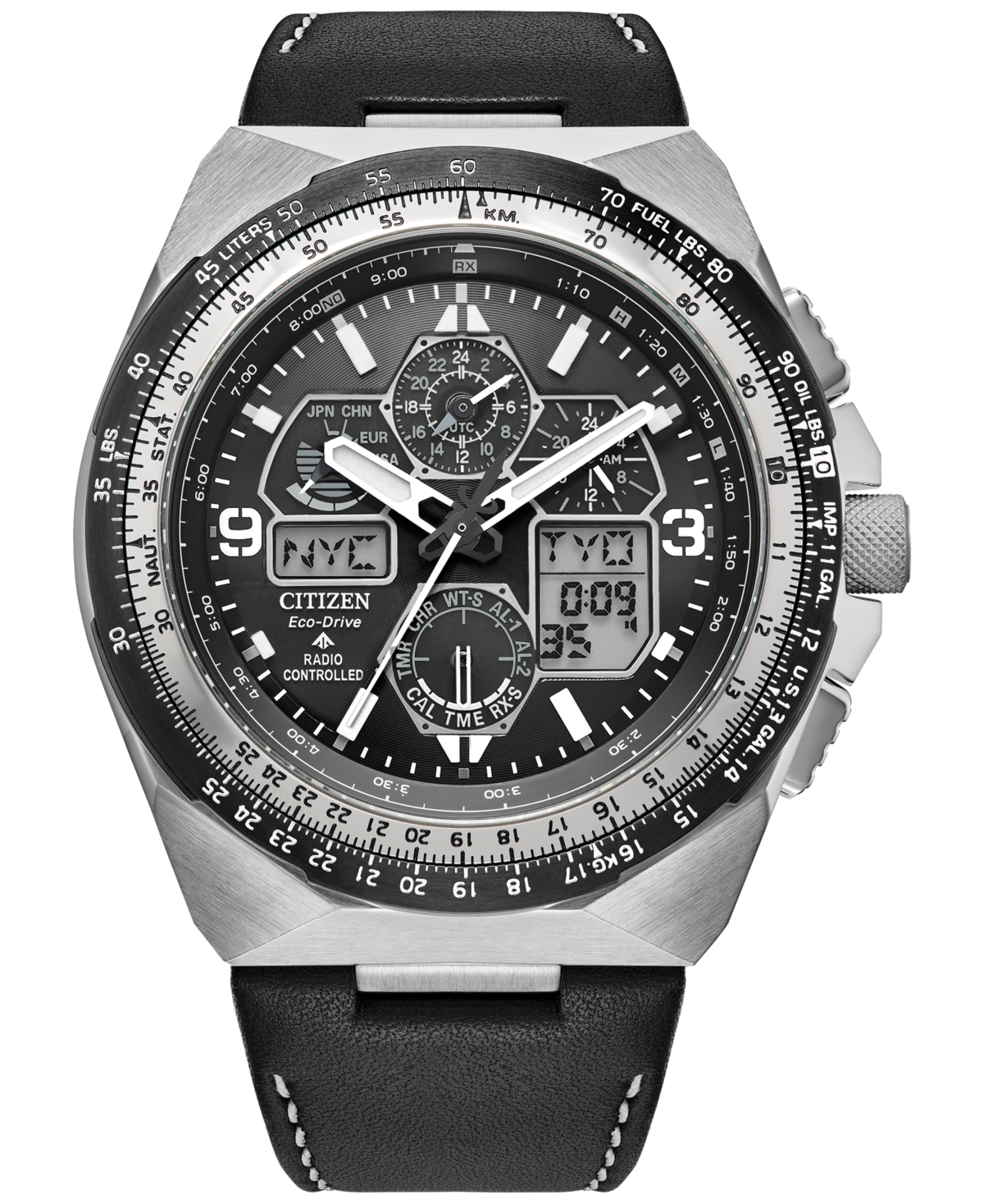 Citizen Eco-drive Men's Chronograph Promaster Skyhawk Black Leather Strap Watch 46mm