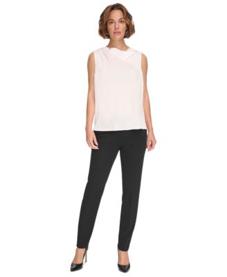 DKNY - Women's Asymmetric Cowlneck Sleeveless Top