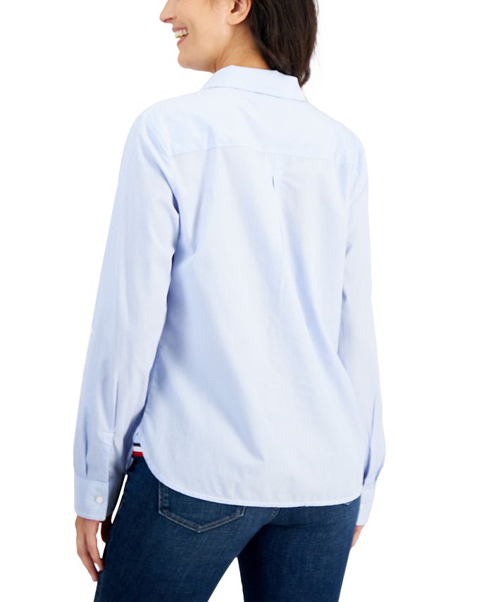 Tommy Hilfiger Women's Striped Cotton Zippered Utility Shirt - Macy's
