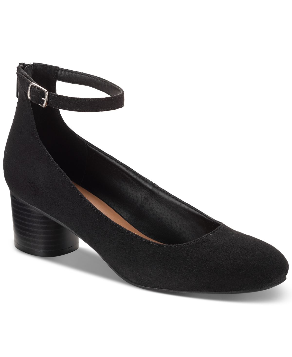 Style & Co Akiraa Ankle-strap Dress Pumps, Created For Macy's In Black Micro