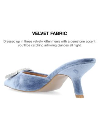 Women's Rishie Ornamented Kitten Heel Velvet Slip On Pumps