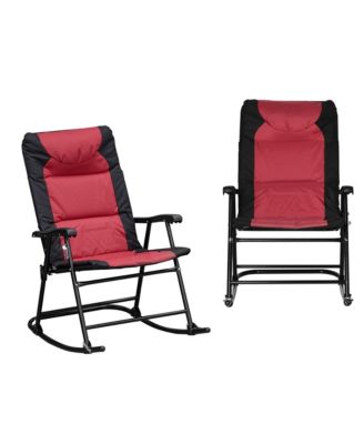 2 Piece Outdoor Rocking Chair Set, Patio Furniture Set with Folding Design, Armrests for Porch, Camping, Balcony, Red