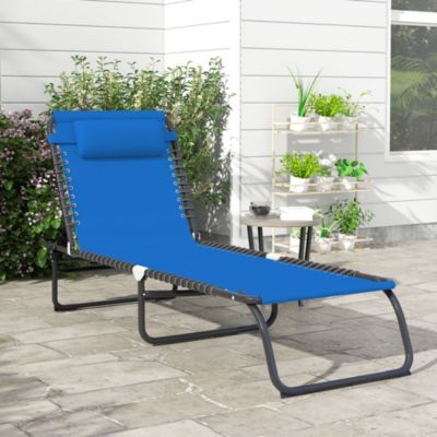 Outdoor Folding Chaise Lounge Chair, Portable Lightweight Reclining Garden Sun Lounger with 4-Position Adjustable Backrest for Patio, Deck, and Poolside, Dark Blue