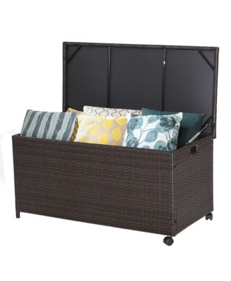 50 Gallon Patio Rattan Wicker Storage Deck Box Container Wheels W/Liner