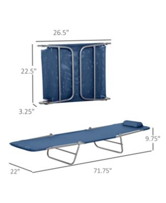 Portable Sun Lounger, Lightweight Folding Chaise Lounge Chair w/ Adjustable Backrest & Pillow for Beach, Poolside and Patio, Blue & Silver