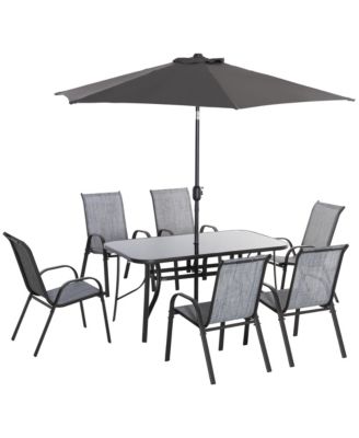 Patio Dining Set for Six, Table & Chairs w/ Umbrella,