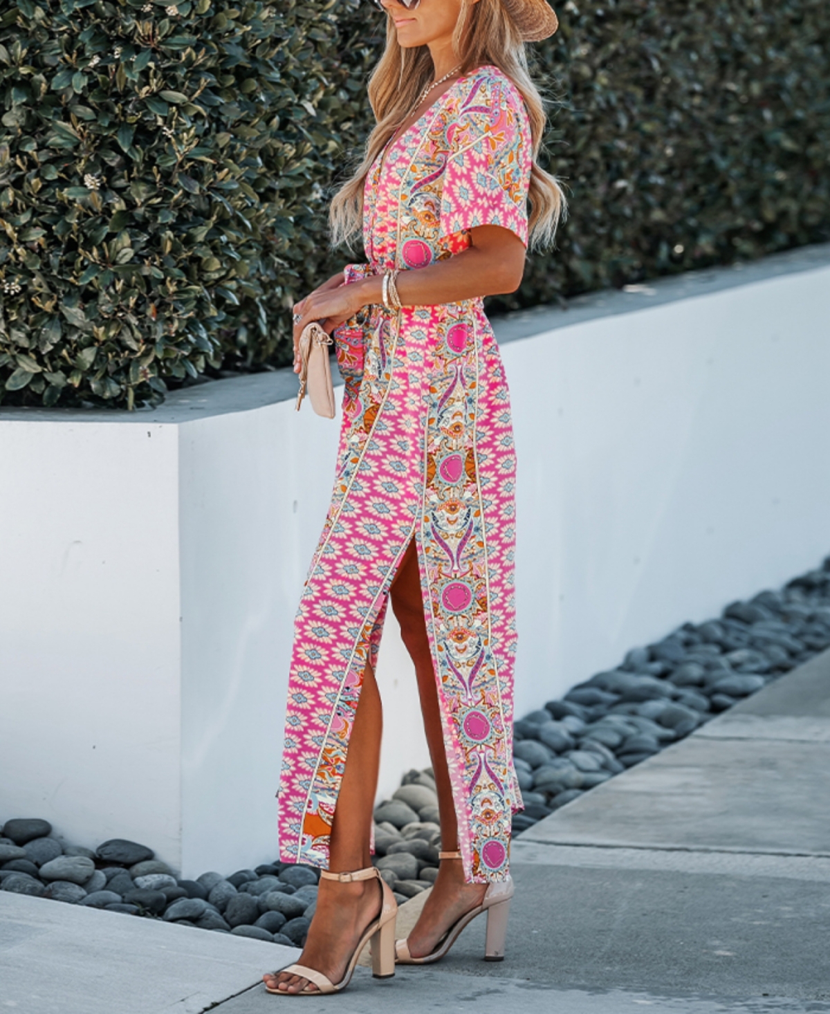 Cupshe Women's Floral Paisley Print Belted Maxi Beach Dress