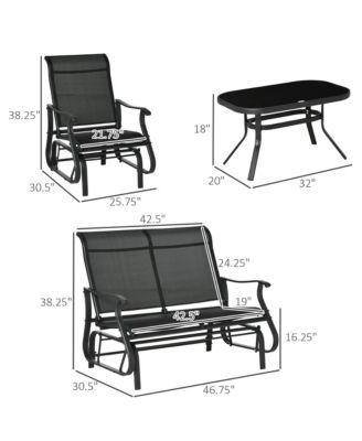 4pc Patio Glider Set, 2 Chairs, 1 Loveseat Bench, 1 Table