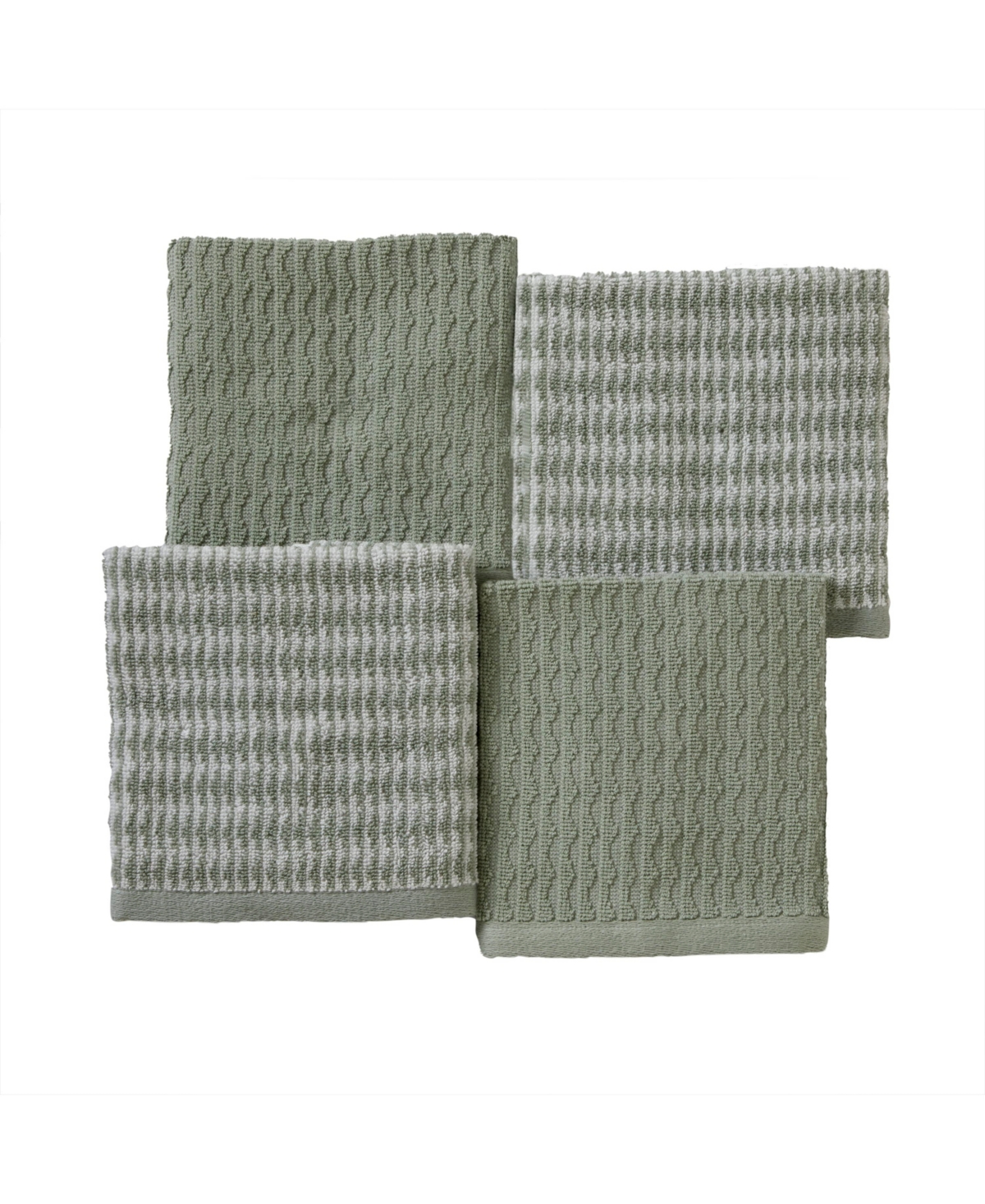 Skl Home Long Borough Turkish Cotton 4 Piece Washcloth Set, 12" X 12" In Sage