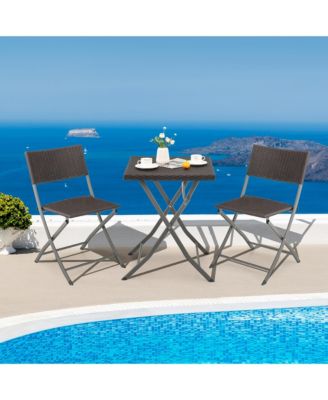 3PCS Patio Folding Rattan Bistro Set Chairs Backrest Table Garden Deck