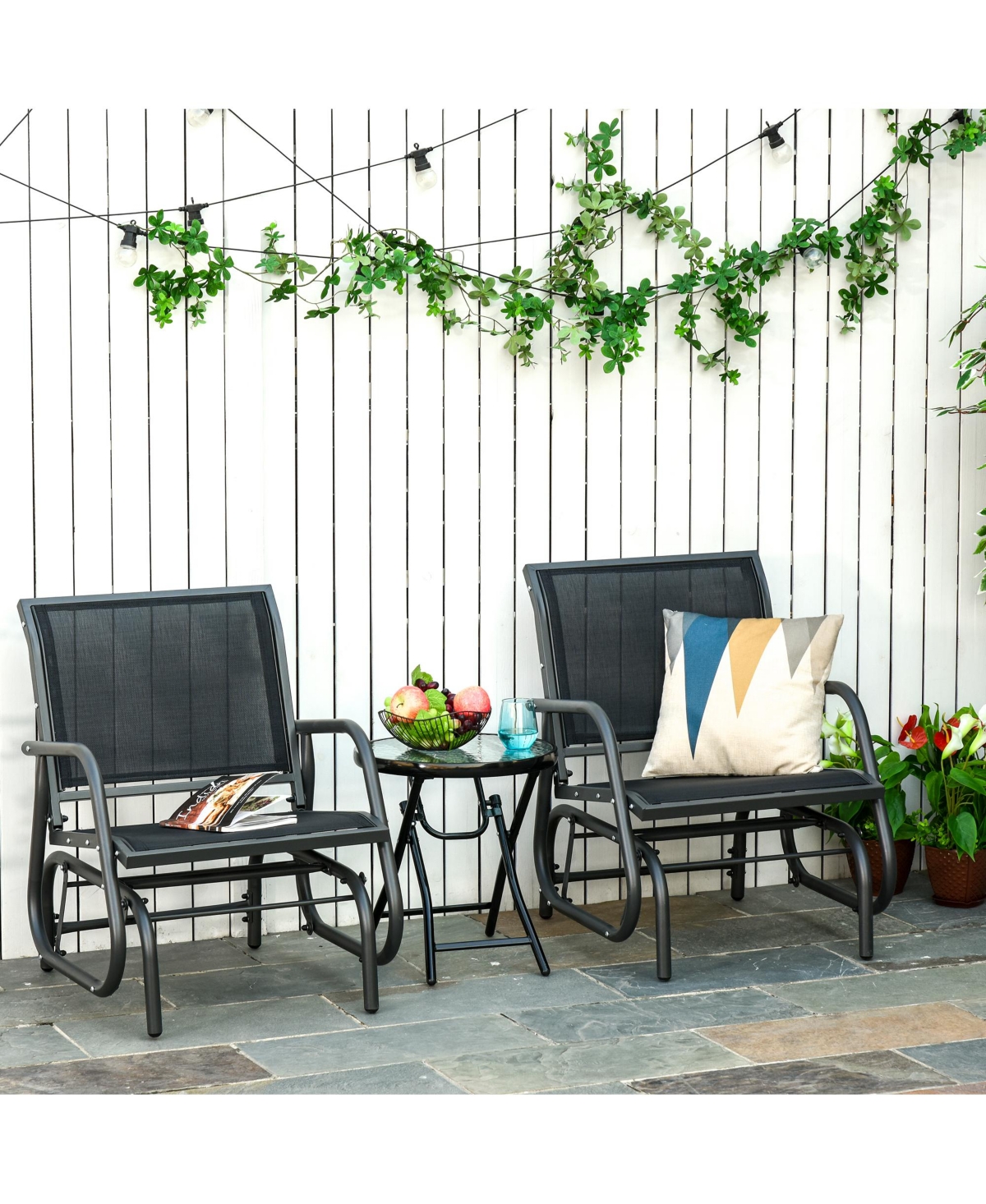 Outsunny Outdoor Gliders Set of 2 with Breathable Mesh Fabric, Curved Armrests and Steel Frame for Porch, Garden, Poolside, Backyard, Balcony,