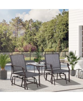 Outdoor Glider Chairs with Coffee Table, Patio 2-Seat Rocking Chair Swing Loveseat with Breathable Sling for Backyard, Garden and Porch, Grey