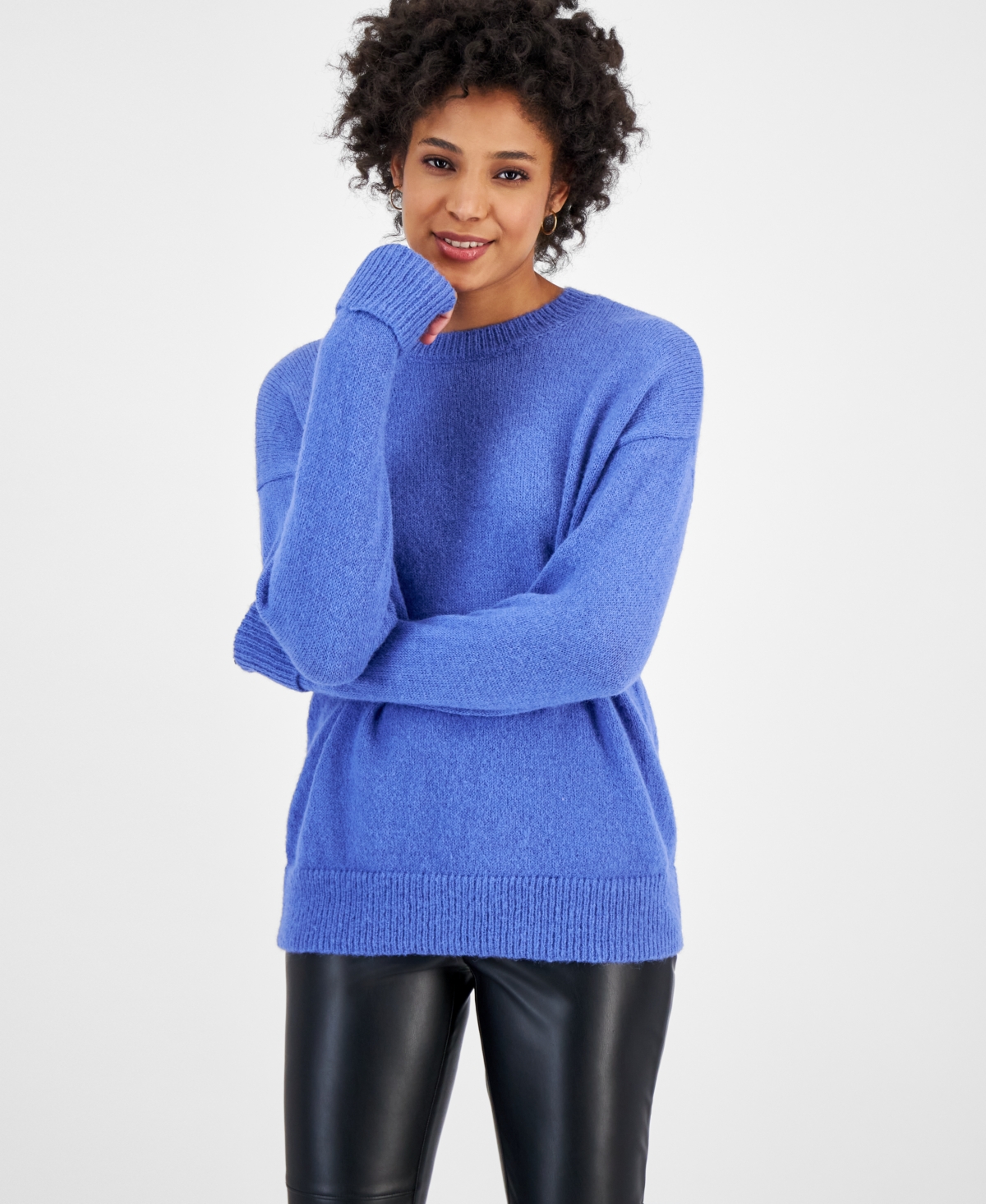 Bar Iii Women's Fuzzy-knit Crewneck Sweater, Created For Macy's In Wordly Blue