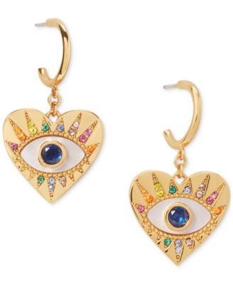 kate spade new york - Gold-Tone Multicolor Cubic Zirconia Evil Eye Heart Charm Huggie Hoop Earrings