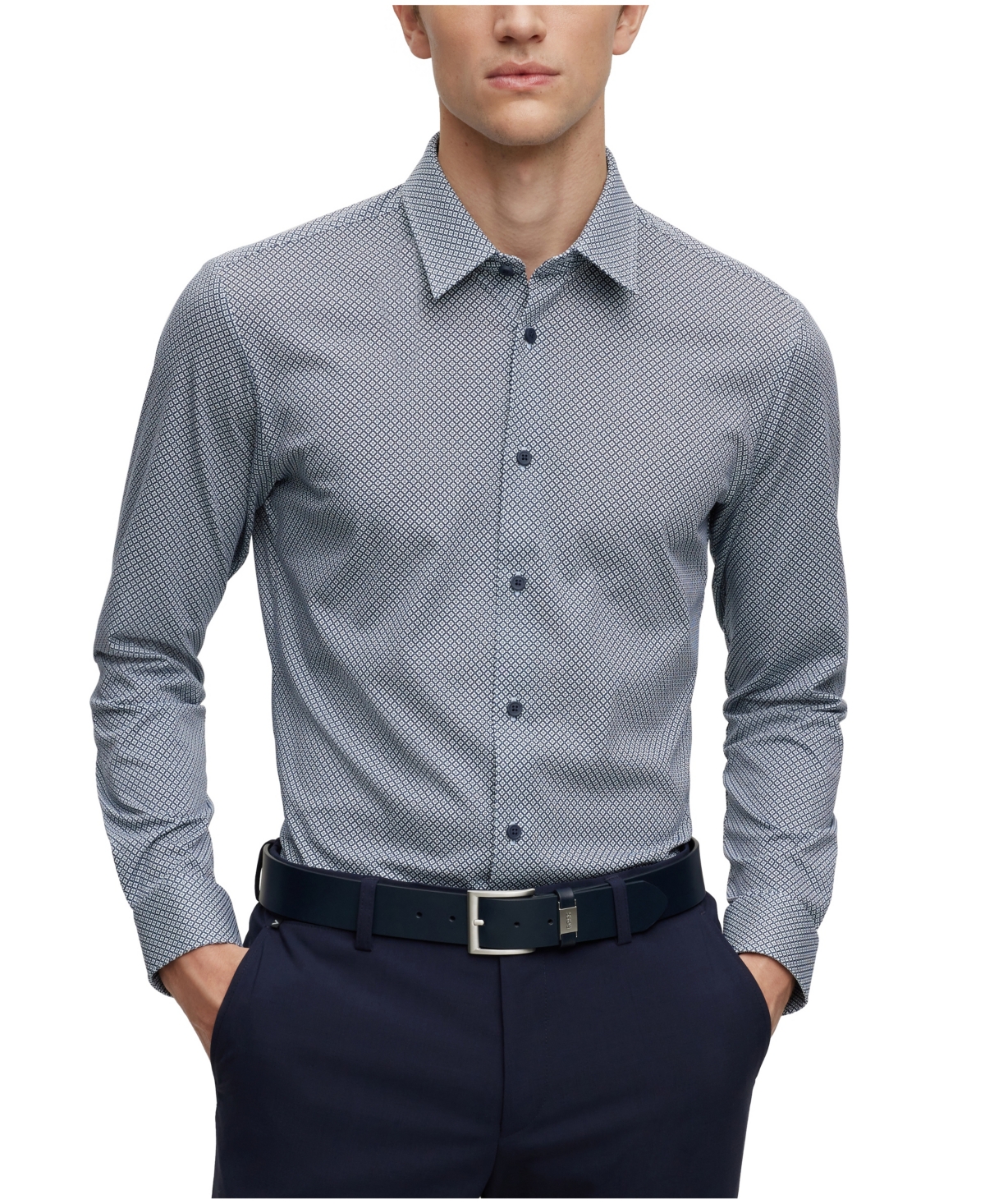 Hugo Boss Boss By  Men's Printed Performance Slim-fit Shirt In Dark Blue