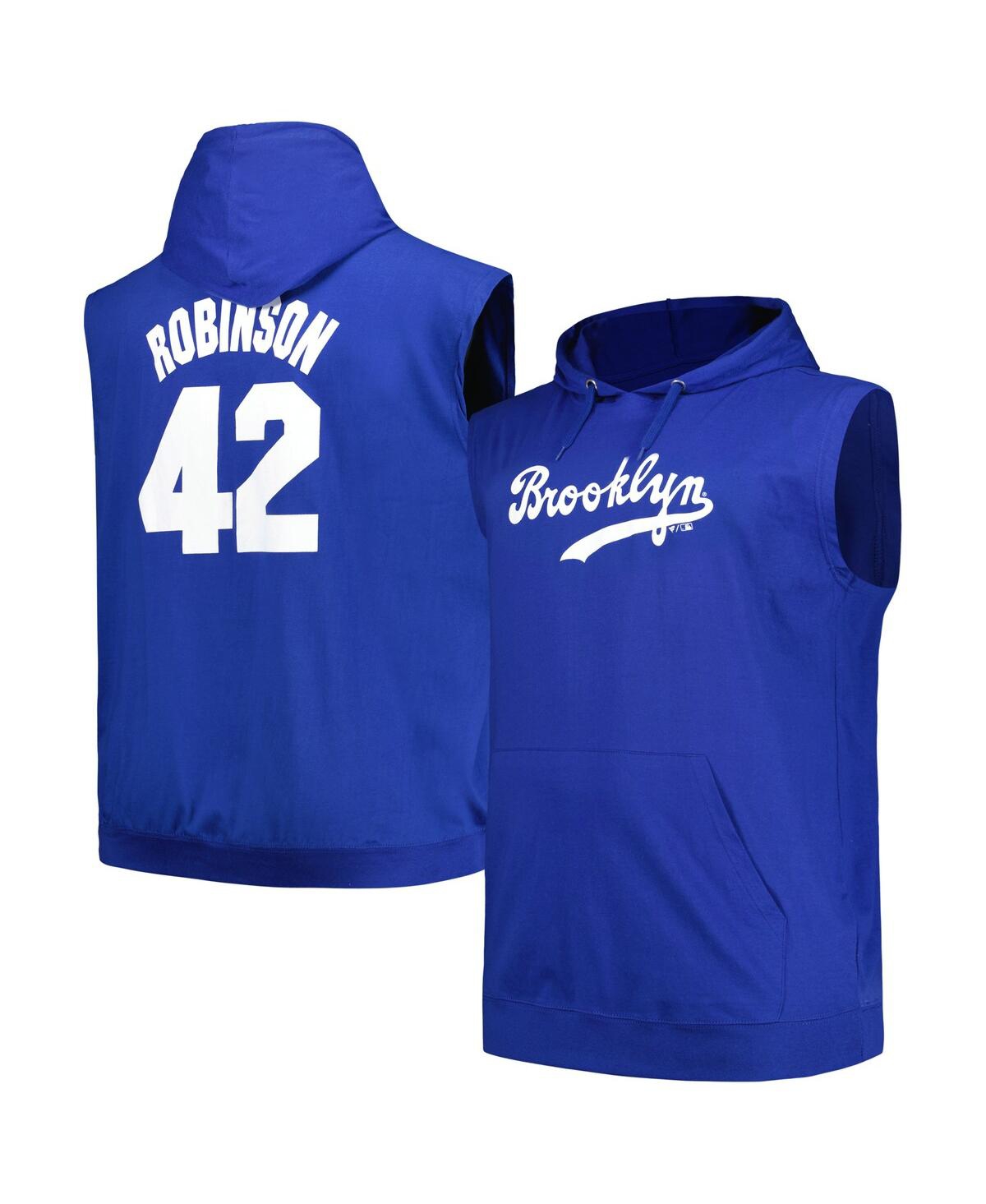 Shop Fanatics Men's  Jackie Robinson Royal Brooklyn Dodgers Name And Number Muscle Big And Tall Tank Hoodi