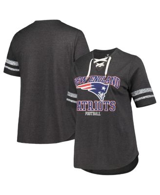 Women's Heathered Gray New England Patriots Plus Size Lace-Up V-Neck T-Shirt