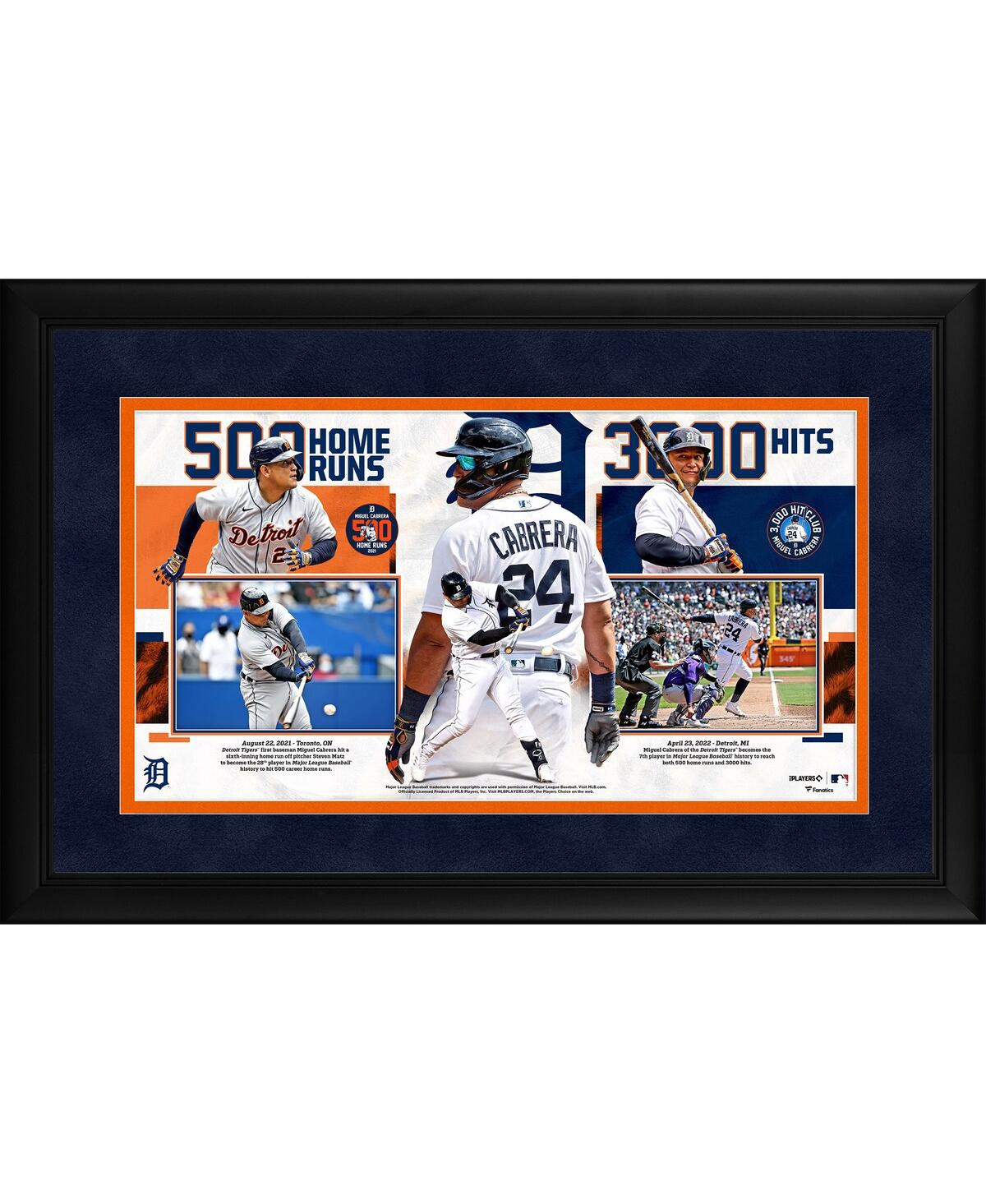 Fanatics Authentic Miguel Cabrera Detroit Tigers Framed 15'' X 23'' X 1'' 3000th Hit And 500th Home Run Pano In Multi