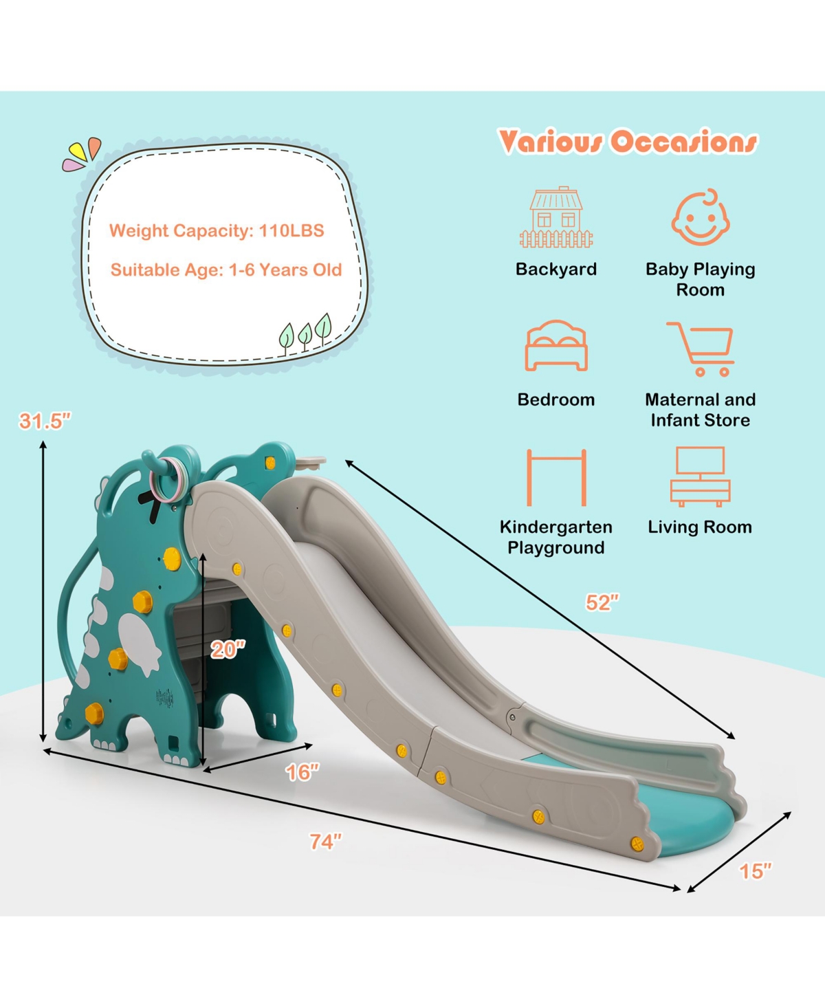 4 in 1 Kids Climber Slide Play Set w/Basketball Hoop & Toss Toy Indoor & Outdoor