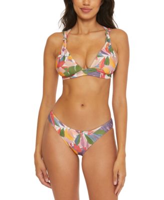 Womens Bora Bora Printed Textured Halter Swim Top Hipster Bikini Bottoms