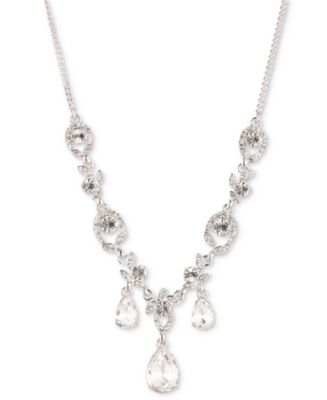 Givenchy Silver-Tone Crystal Stone Lariat Necklace, 16