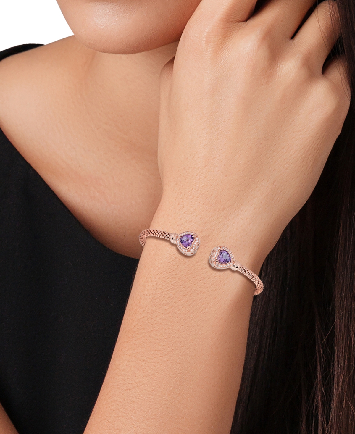 MACY'S LAPIS & WHITE TOPAZ (1/3 CT. T.W.) HEART HALO CUFF BRACELET IN 14K GOLD-PLATED STERLING SILVER (ALSO 
