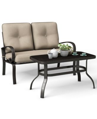 2 Pcs Patio LoveSeat Coffee Table Set Furniture Bench