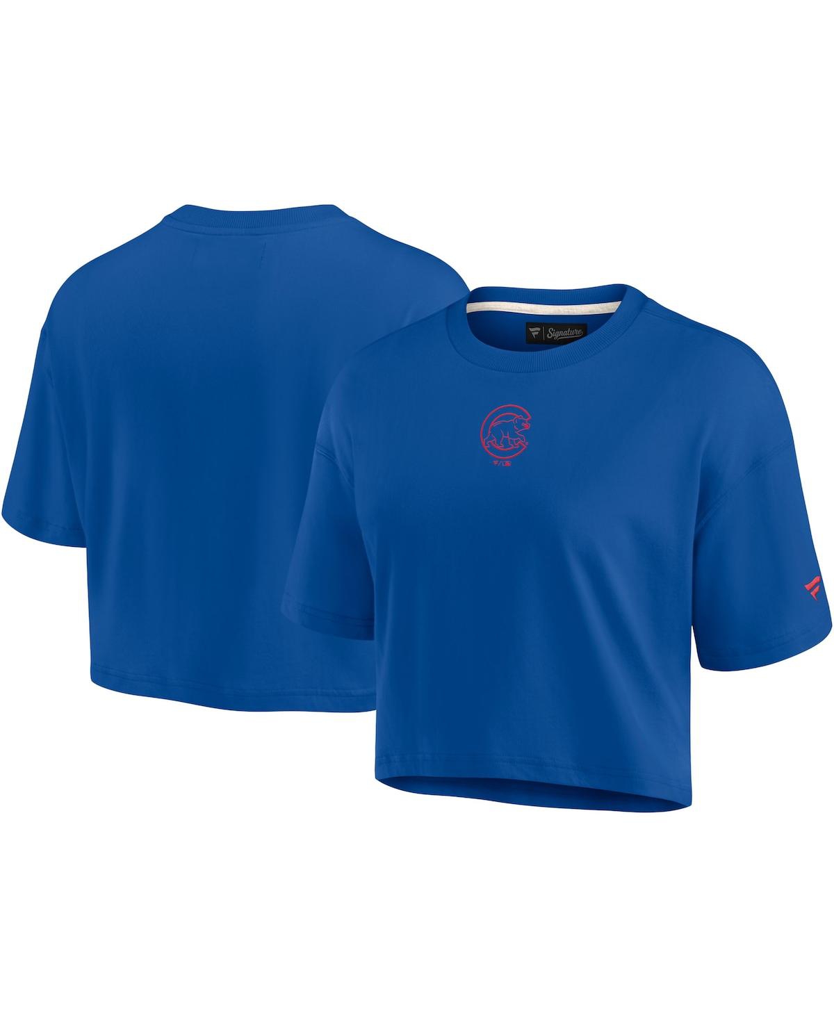Fanatics Signature Women's  Royal Chicago Cubs Super Soft Short Sleeve Cropped T-shirt