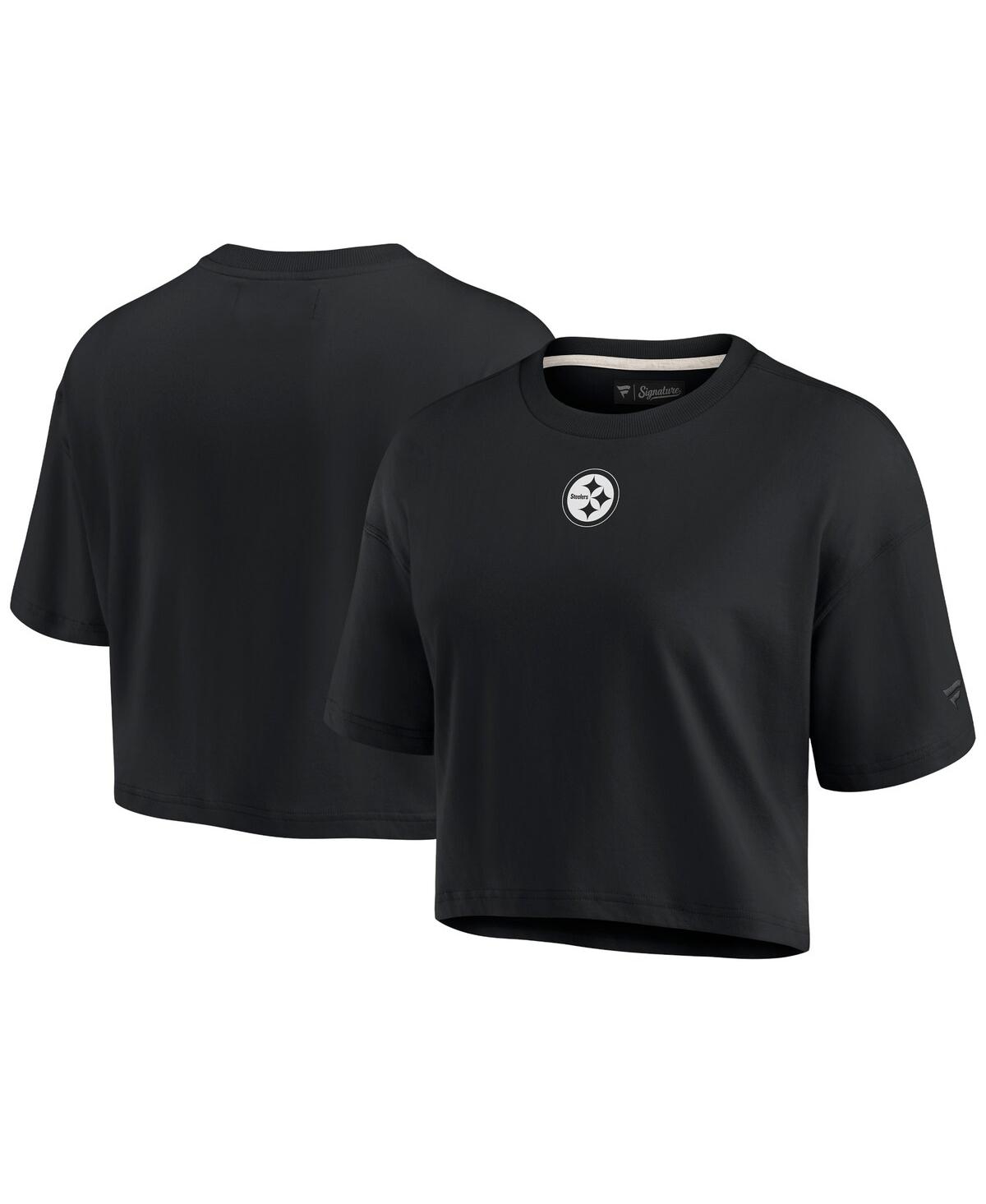 Fanatics Signature Women's  Black Pittsburgh Steelers Super Soft Short Sleeve Cropped T-shirt