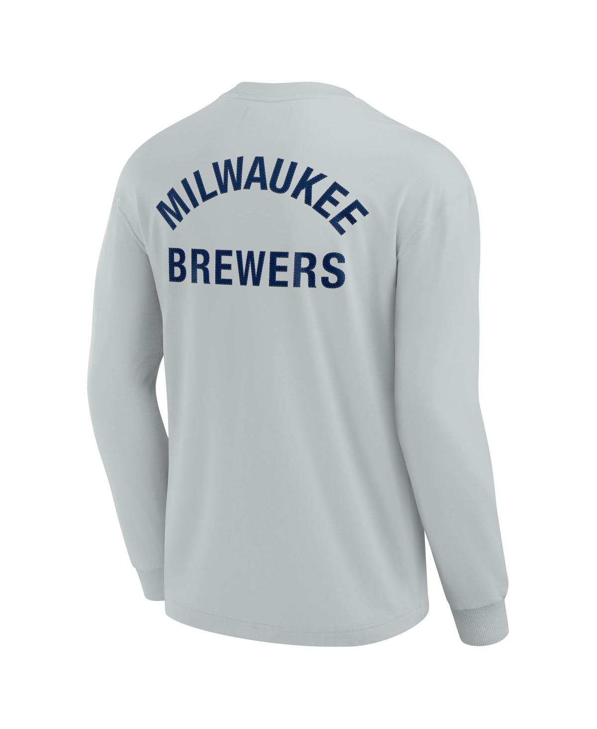 Shop Fanatics Signature Men's And Women's  Gray Milwaukee Brewers Super Soft Long Sleeve T-shirt
