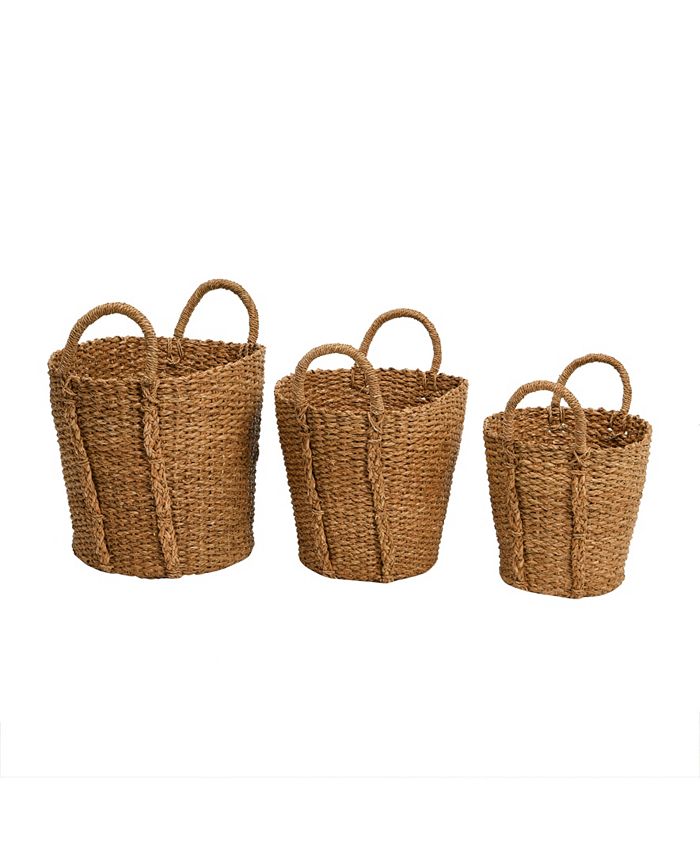 Cesto Portaoggetti Ovale In Vimini Intrecciato Con Manico In Legno, Creative Co-Op, 33x41x27 Cm, Stile Vintage