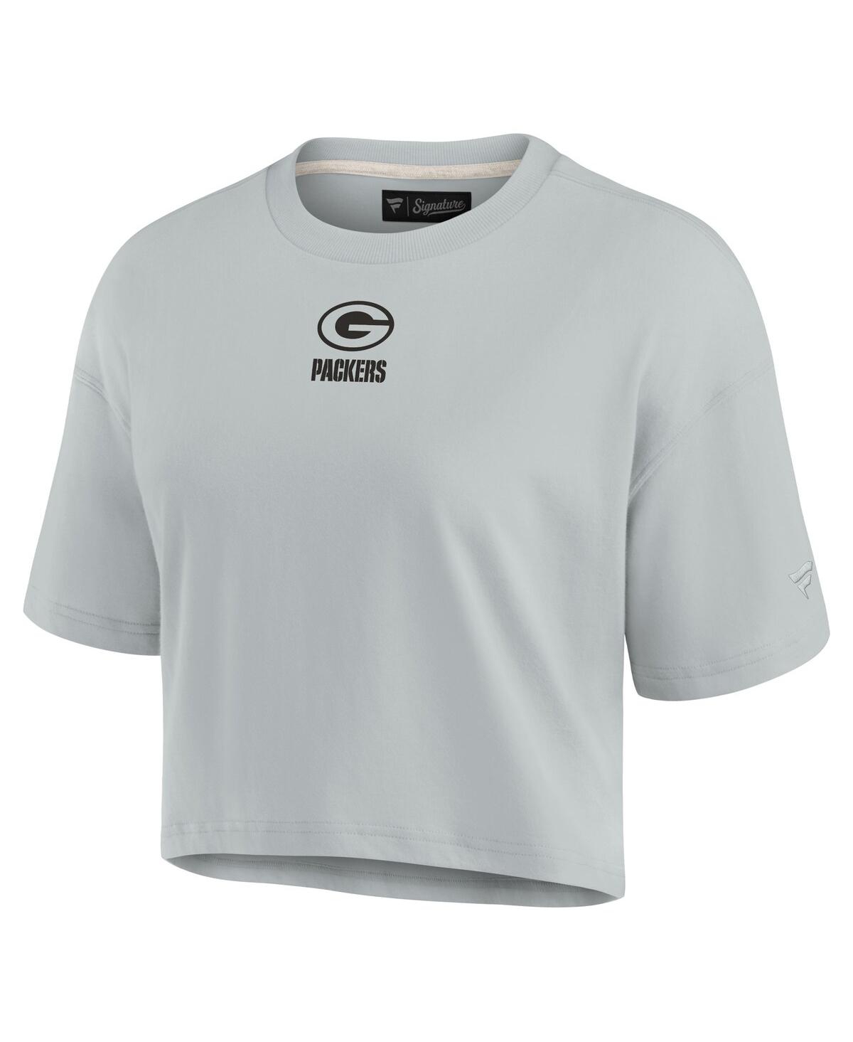 Shop Fanatics Signature Women's  Gray Green Bay Packers Super Soft Short Sleeve Cropped T-shirt