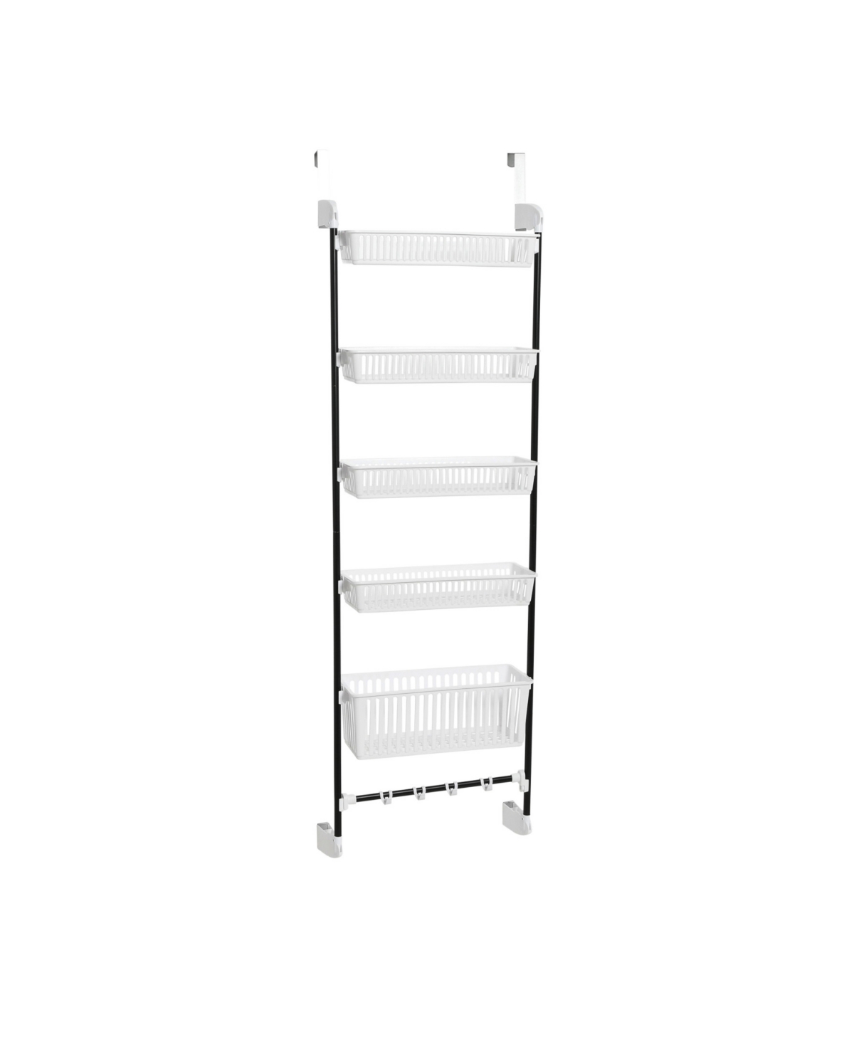 Household Essentials Over The Door 5 Basket Rack With Hooks With Frame In White