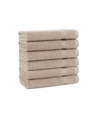 Host and Home Hand Towels (6 Pack), Solid Color Options, 16x28 in, Double Stitched Edges, 600 GSM, Soft Ringspun Cotton, Stylish Striped Dobby Border