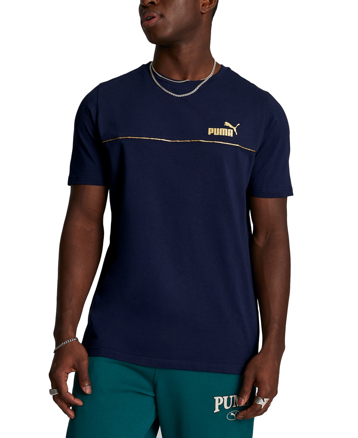 Puma Men's Essentials+ Minimal Gold Logo T-shirt In  Navy