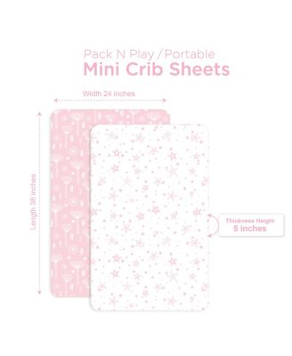 Pack and Play Fitted Sheet, Portable Pack N Plays Mini Crib Sheets, 2 Pack Play Sheets, 100% Jersey Cotton Playard Sheets