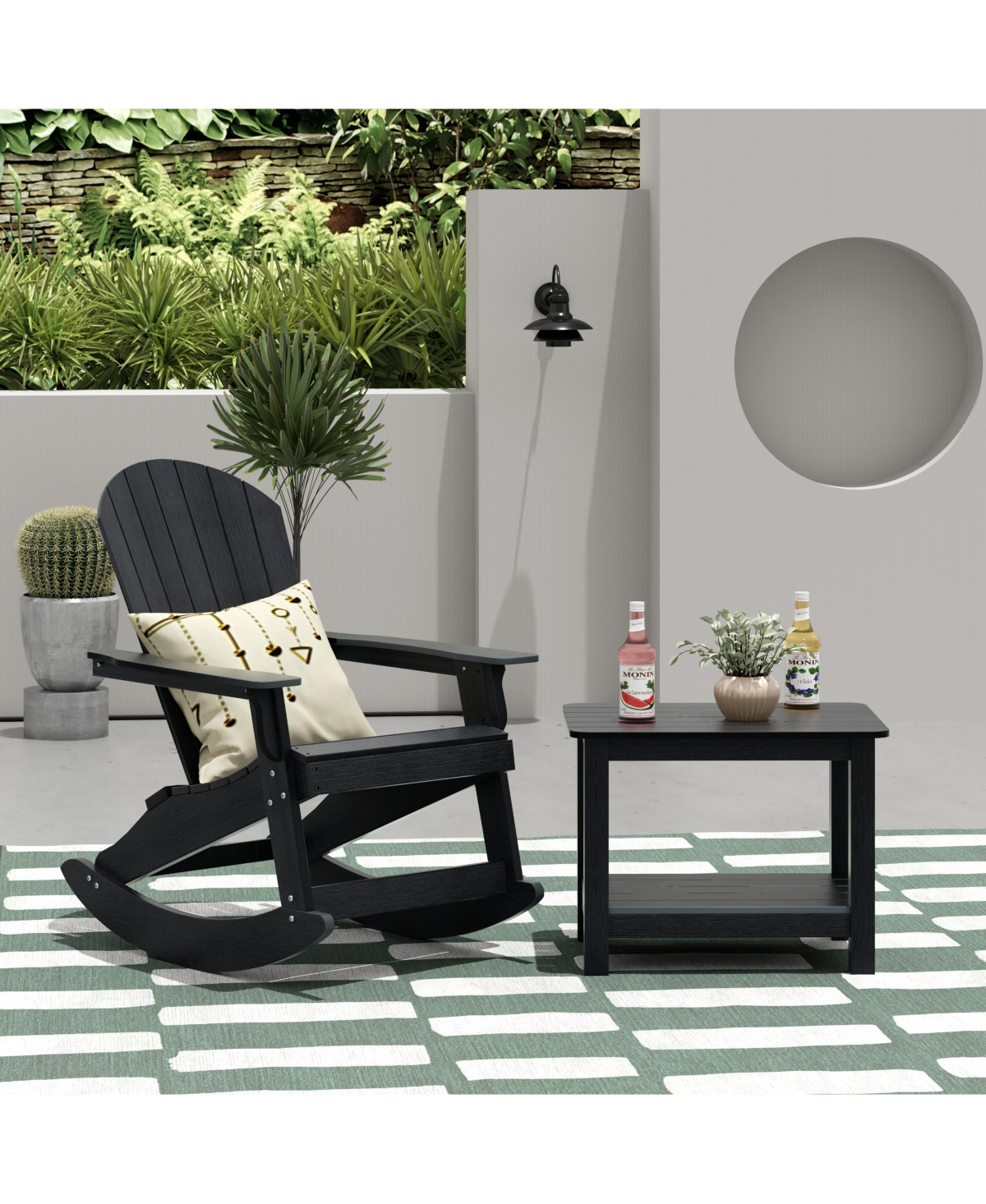 2-Piece Outdoor Patio Adirondack Rocking Chair with Side Table Set