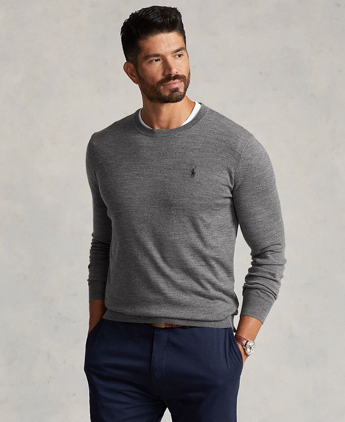 Polo Ralph Lauren Men's Big & Tall Washable Wool Crewneck Sweater - Macy's