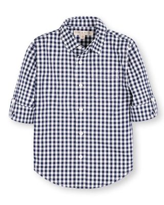 Boys Organic Long Sleeve Stretch Poplin Roll-Up Button Down Shirt