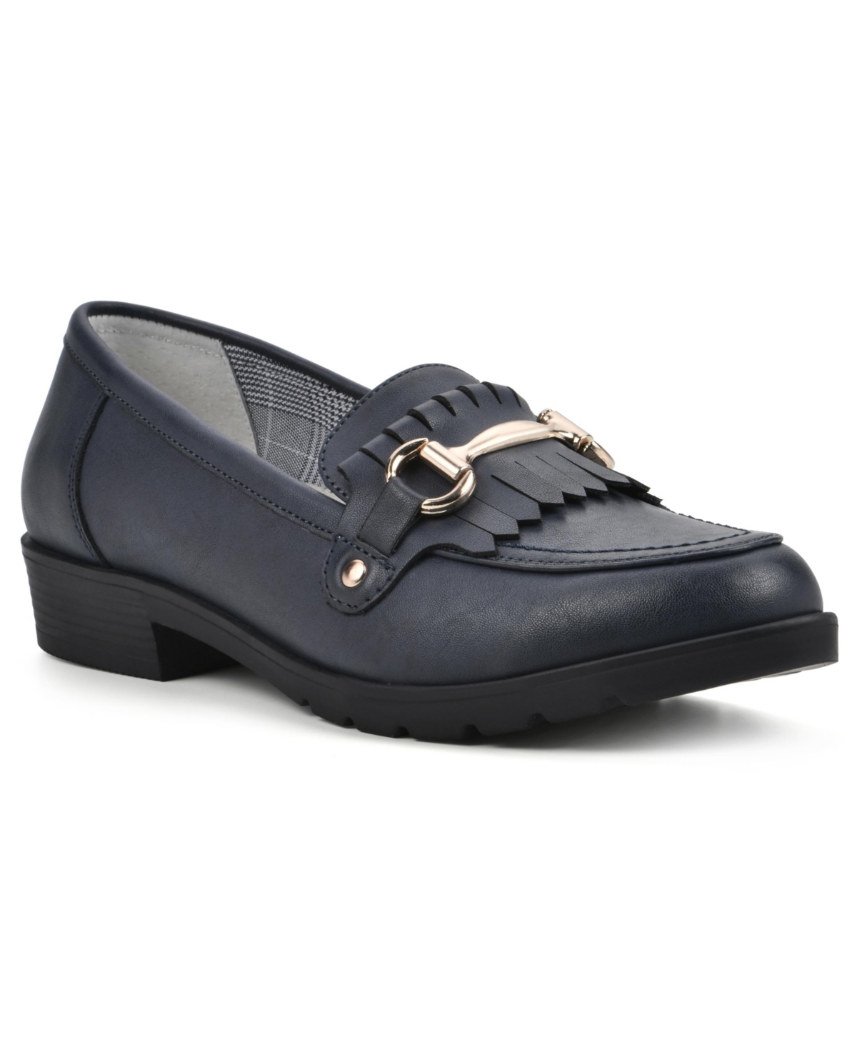 Shop Cliffs By White Mountain Women's Galeena Chain Detail Flat In Navy,burnished,smooth