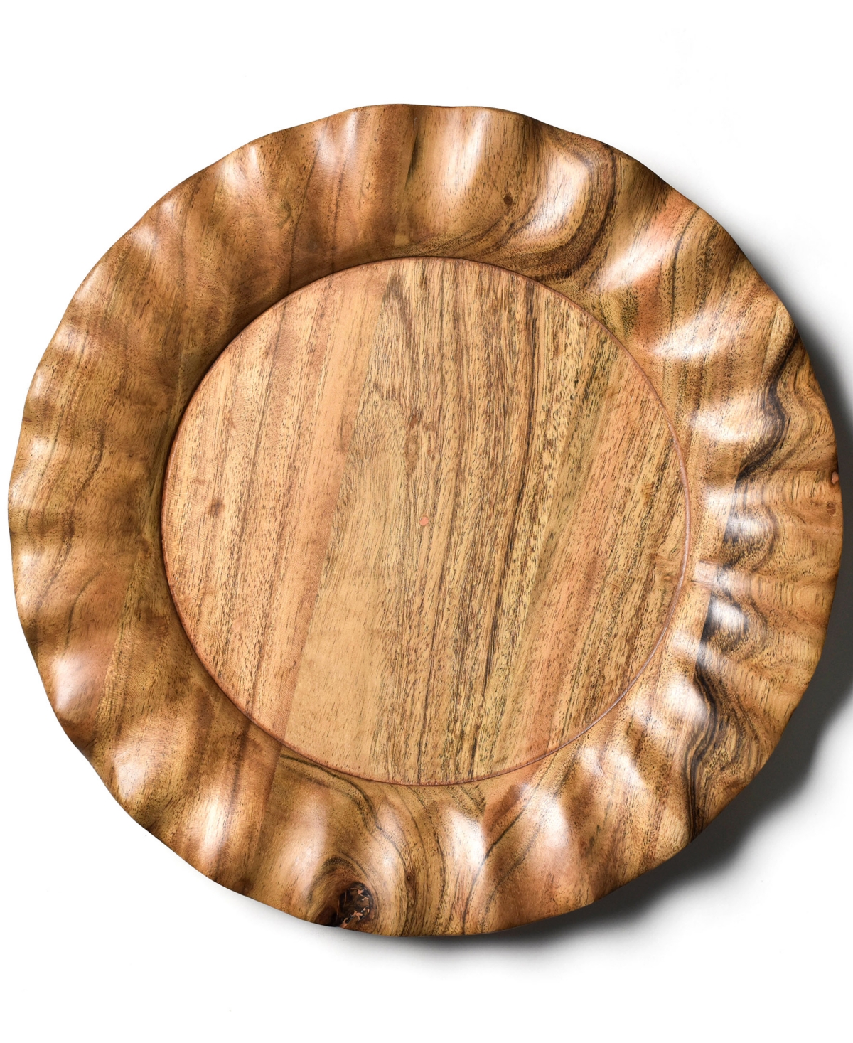 Coton Colors Fundamental Wood Ruffle Platter 13'' In Brown